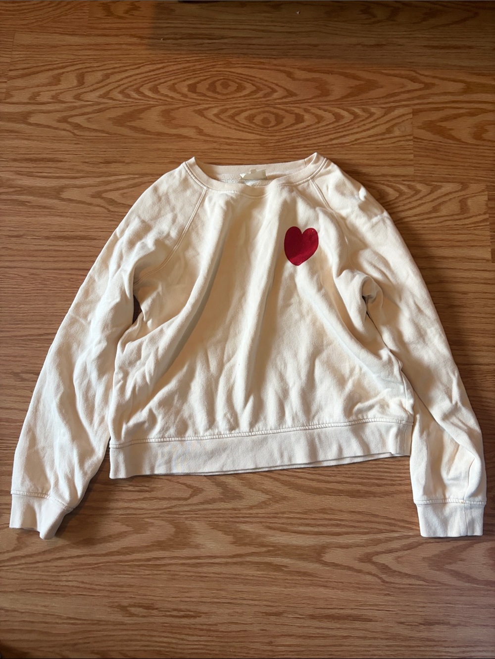 Sezane Bobo Choses Heart Cotton Crewneck Sweatshirt Cream Red Size M - Picture 2 of 5